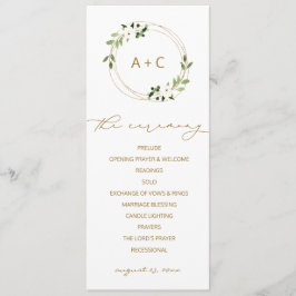 Programa Casamento Moderno Dourado Geométrico Folhagem Aqua