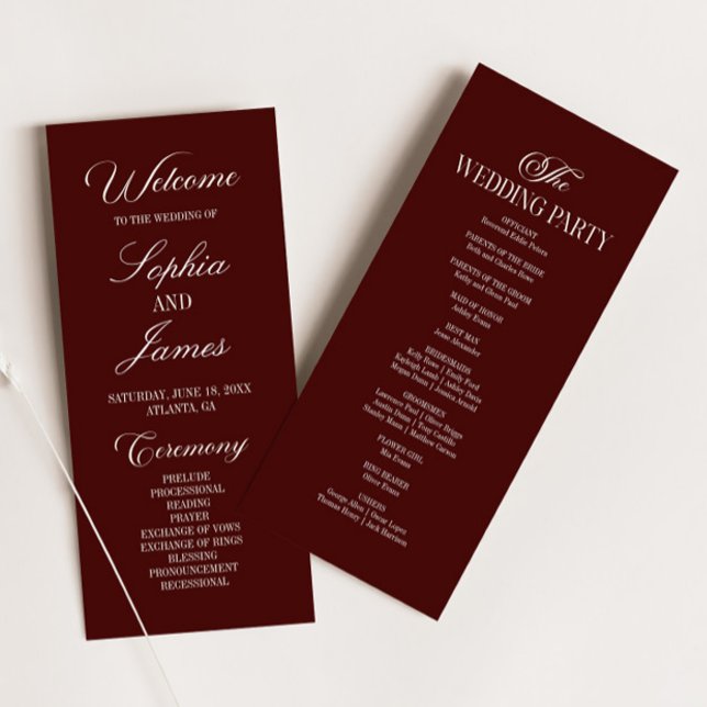 Programa Casamento Moderno Elegante Burgundy Escuro (Criador carregado)