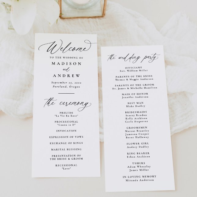 Programa Casamento Moderno Elegante Caligrafia Preta (Criador carregado)