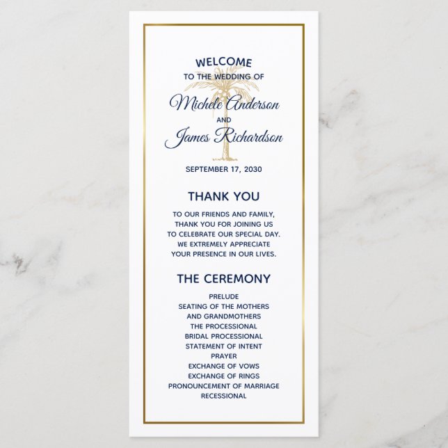 Programa Casamento Moderno Elegante com Palmeira em Azul Ma (Frente)