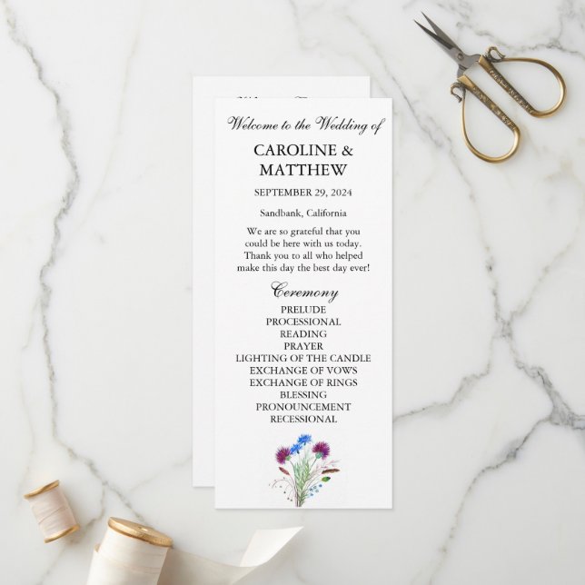 Programa Casamento Moderno Elegante Floral Roxo (Frente/Verso In Situ)