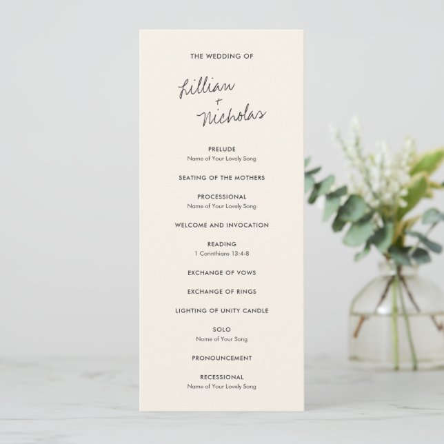 Programa Casamento Moderno Marfim Elegante (Em pé/Frente)