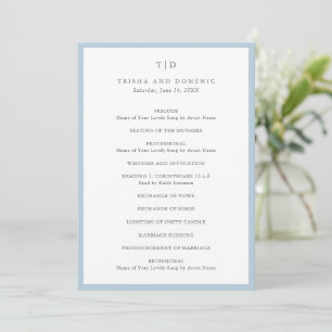 Programa Casamento Moderno Monograma Azul Pó Elegante