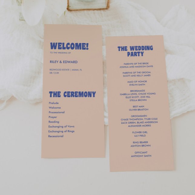 Programa Casamento Moderno Retro & Azul Ousado Bege (Criador carregado)