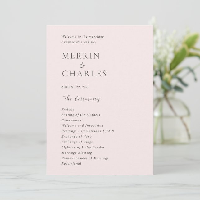 Programa Casamento Moderno Rosa Elegante (Em pé/Frente)