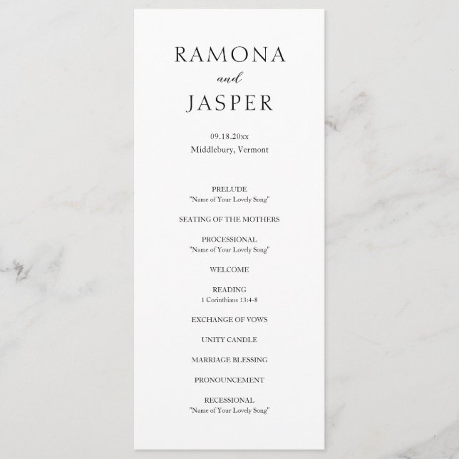 Programa Casamento Moderno Simples Preto e Branco (Frente)