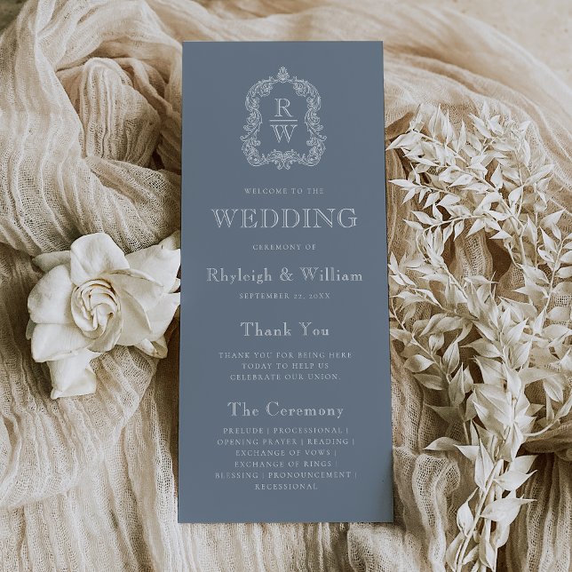 Programa Casamento Monograma Crest Azul Empoeirado (Criador carregado)