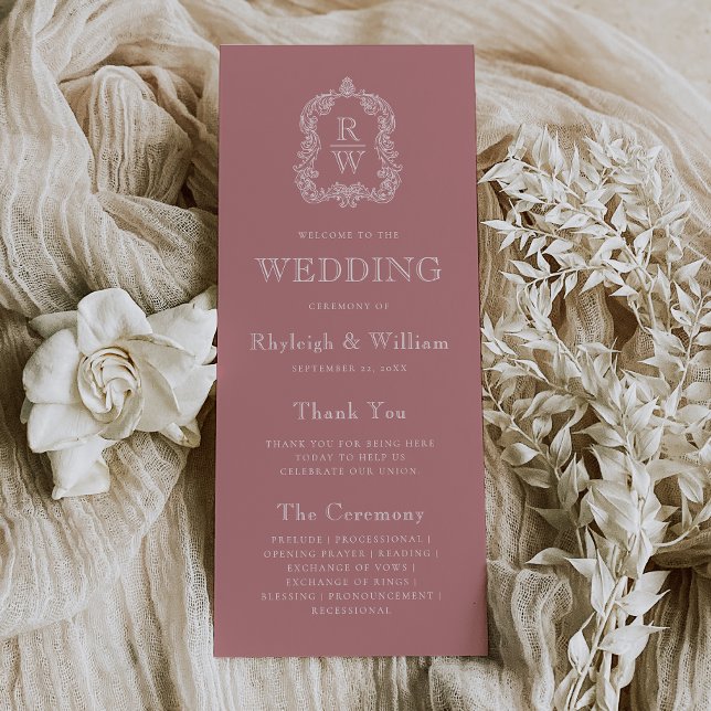 Programa Casamento Monograma Crista Rosa Empoeirada (Criador carregado)