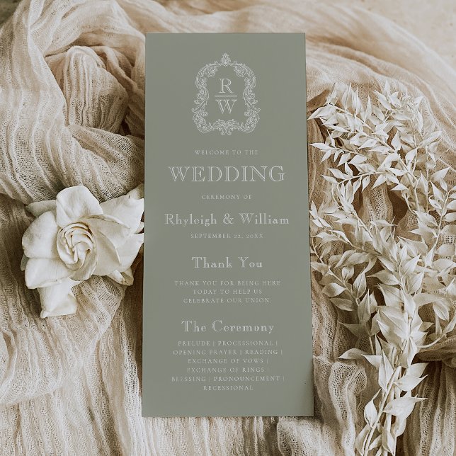 Programa Casamento Monograma Crista Verde Sage (Criador carregado)