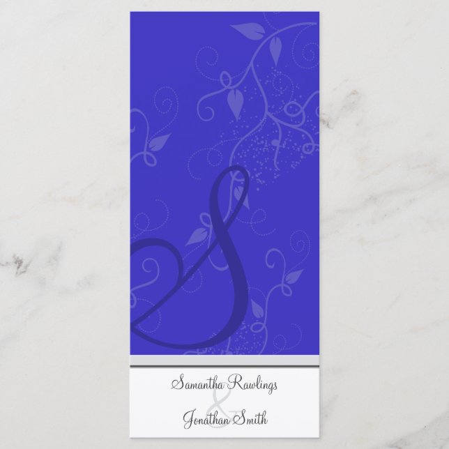 Programa Casamento - Monograma Royal Blue Floral (Frente)