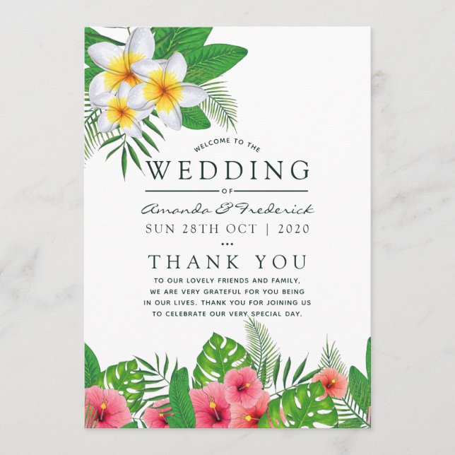 Programa Casamento na Praia com Folhas Tropicais em Aquarel (Frente)