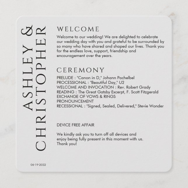 Programa Casamento Negra Elegante Moderno de Fumaça (Frente)