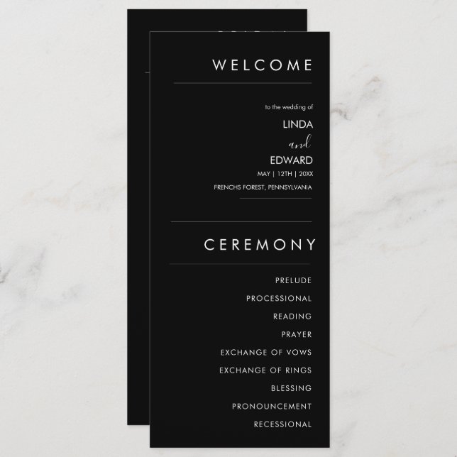 Programa Casamento Negra Moderno Minimalista (Frente/Verso)