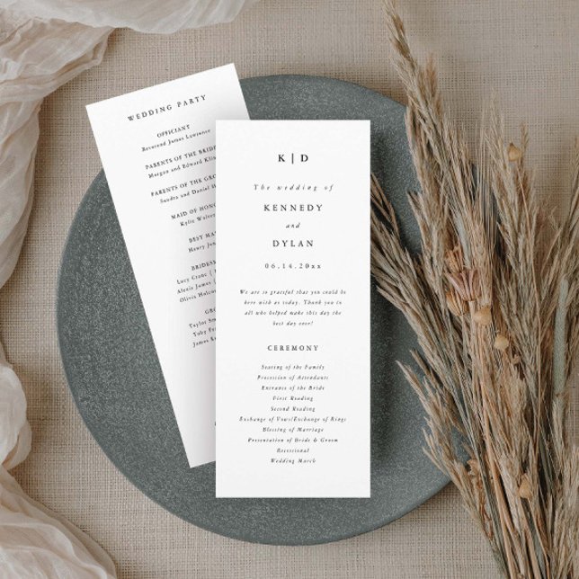 Programa Casamento Negro e Branco Minimalista Simples (Simple minimalist black and white wedding programs.)