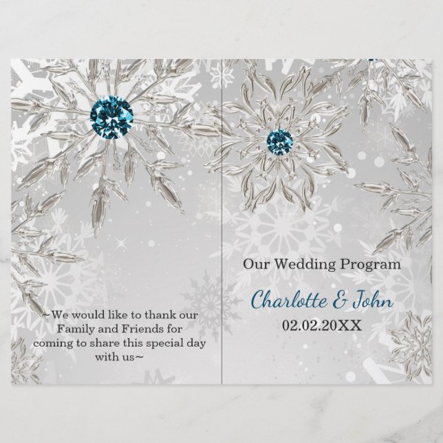 programa casamento no inverno prata aqua snowflake (Frente)