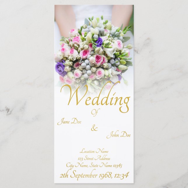 Programa Casamento - noiva com buquê de casamento colorido (Frente)