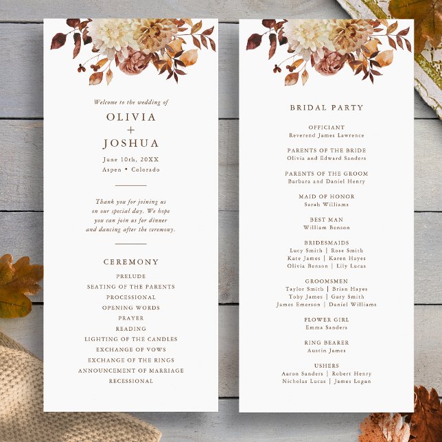 Programa Casamento outono Elegante (Elegant Fall Romance Floral Wedding Program by Painted Paperie
)