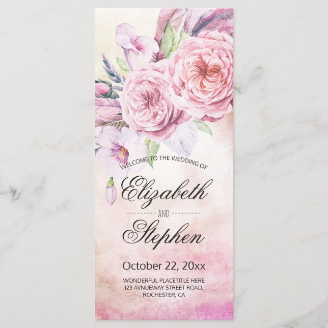 Programa Casamento Penas Florais Elegantes De Aqua (Frente)