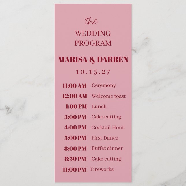 Programa Casamento Personalizado Rosa e Vermelho com Script (Frente)