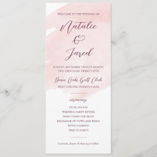 Programa Casamento por Aquarela Cor-de-Rosa Esbranquiçada