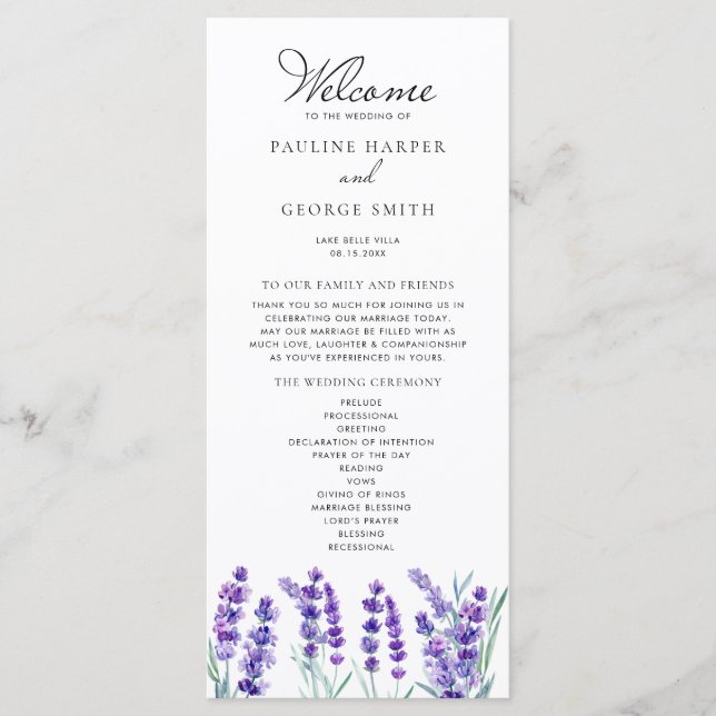 Programa Casamento Primavera Flores Lavanda Aquarela (Frente)