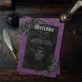 Programa Casamento Raven Preto Gótico e Rosas Roxo