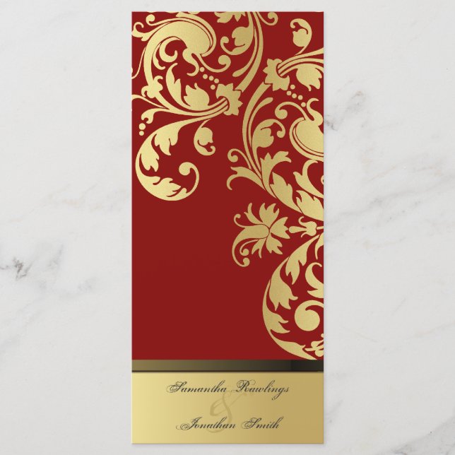 Programa Casamento - Red & Dourado Shimmer Floral (Frente)