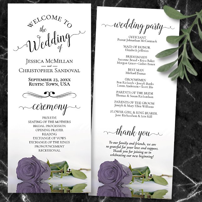 Programa Casamento romântico com Rosa de Hepatite Roxo Eleg (Front and Back)