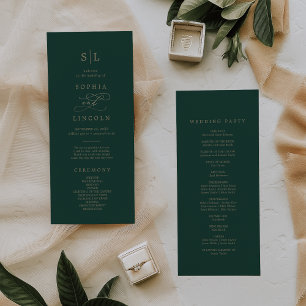 Programa Casamento Romântico de Monograma Verde