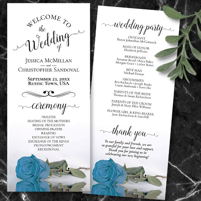 Programa Casamento romântico do Elegante Turquoise Sky Blue (Front and Back)
