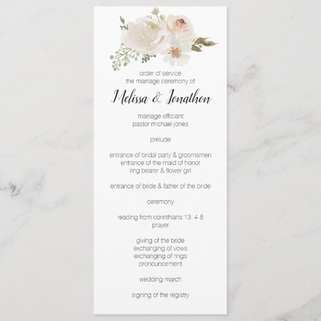 Programa Casamento Romântico Floral Branco Elegante (Frente)