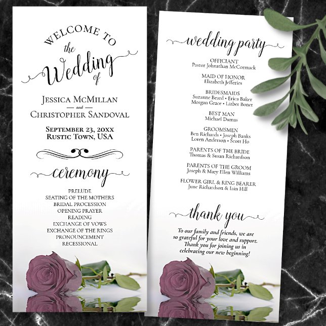 Programa Casamento Romântico Rosa Rosa Rosa Rosa Elegante D (Front and Back)