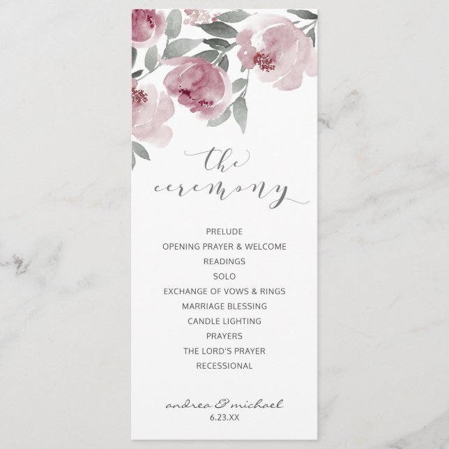 Programa Casamento Rosa Empoeirado Mauve Aquarela (Frente)