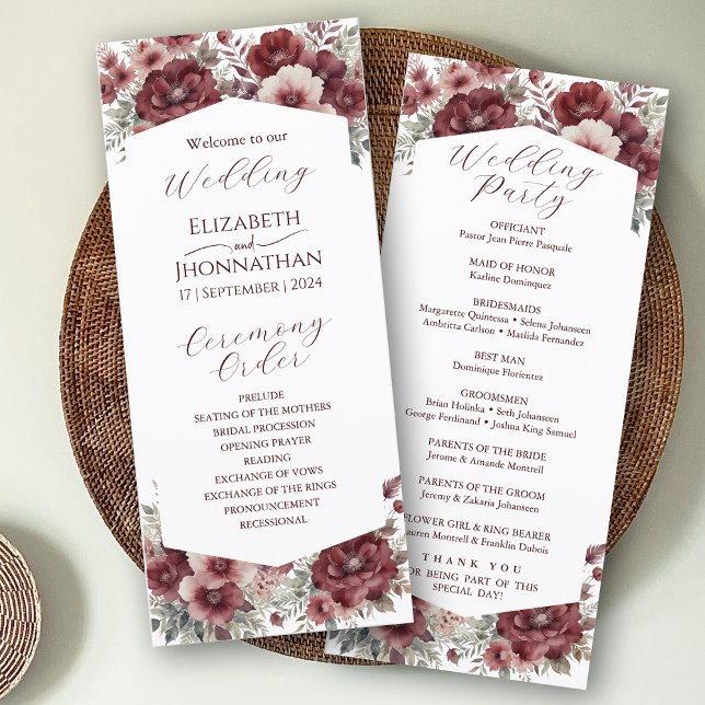 Programa Casamento Russo Floral Por Aquarela Da Burgundy Ma (Criador carregado)