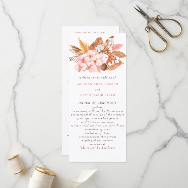 Programa Casamento Rustic Boho Pampas Orchids Cotton Blush (Frente/Verso In Situ)
