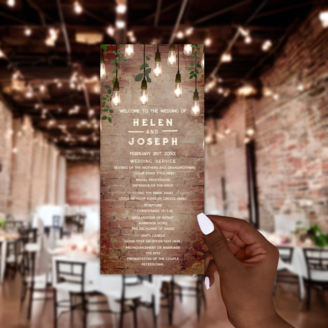 Programa Casamento Rustic Brick Vintage Lightbulbs (Criador carregado)