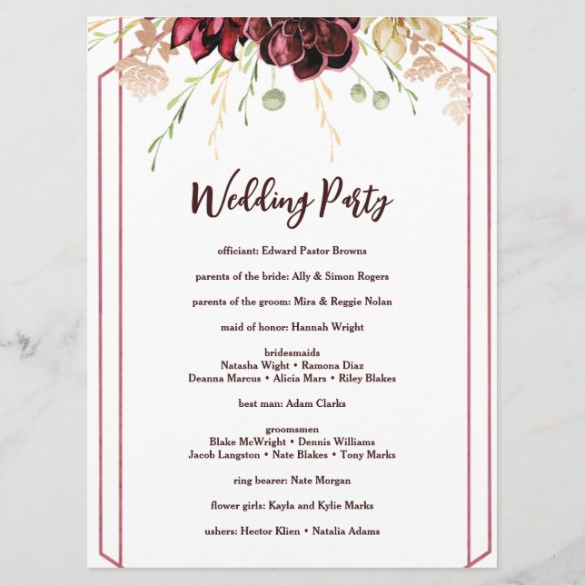 Programa Casamento Rustic Burgundy Watercolor (Verso)
