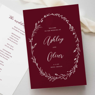 Programa Casamento Rustic Dusty Burgundy Wreath Wildflower
