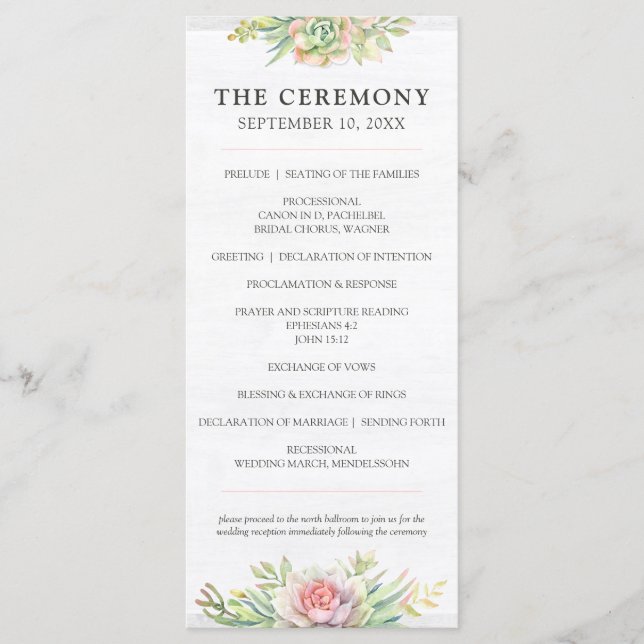 Programa Casamento Rustic Watercolor Succulent Desert Cactu (Frente)