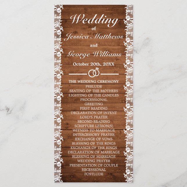 Programa Casamento Rustic Wood & White Lace (Frente)