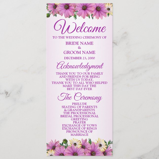 Programa Casamento Rústico Elegante Floral Amarelo Rosa (Frente)