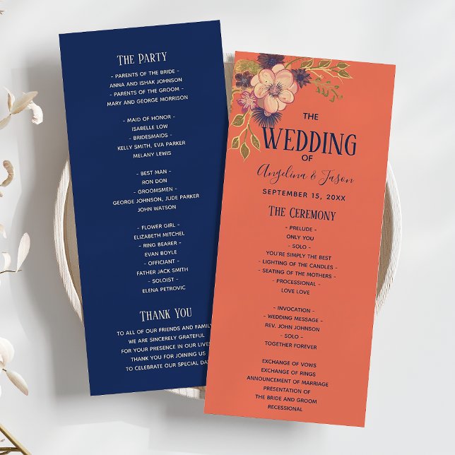 Programa Casamento Rústico Floral em Pêssego e Azul Marinho (Criador carregado)