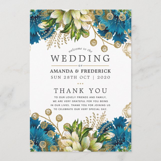 Programa Casamento Shabby-Chic Vintage Turquesa e Dourado (Frente)