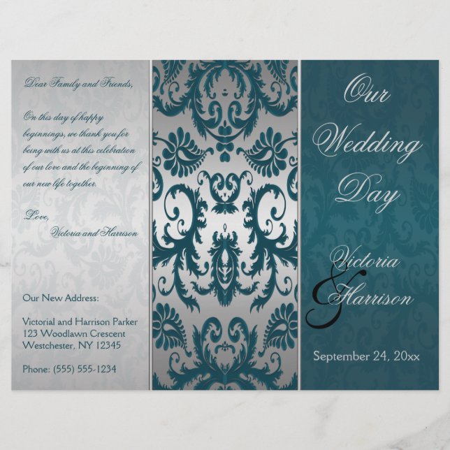 Programa Casamento Silver and Teal Damask II (Frente)