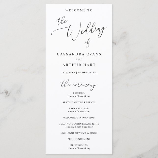 Programa Casamento Simples Clássico Branco Elegante (Frente)
