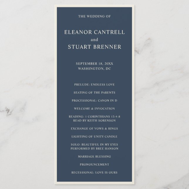 Programa Casamento Simples com Borda Azul Marinho e Marfim (Frente)