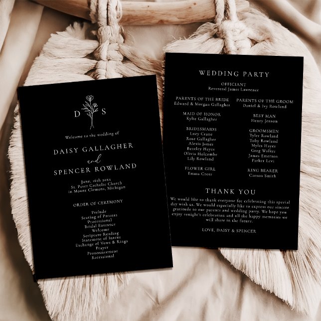 Programa Casamento Simples de Monograma Floral Moderno Pret (Criador carregado)