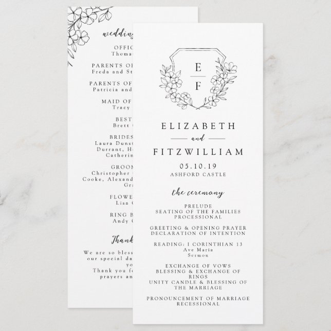 Programa Casamento Simples do Blossom da Cereja com Monogra (Frente/Verso)