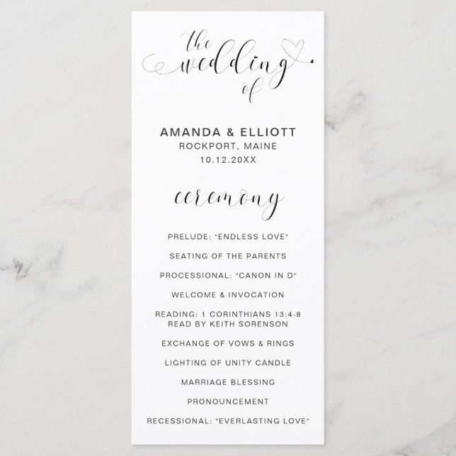 Programa Casamento Simples e Elegante com Coração Preto e B (Frente)