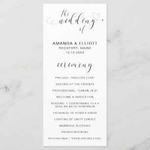 Programa Casamento Simples e Elegante com Coração Preto e B